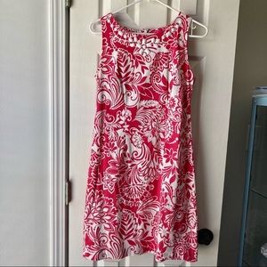Pappagallo Deep Pink & White Floral Sleeveless Sheath Dress Size 8p